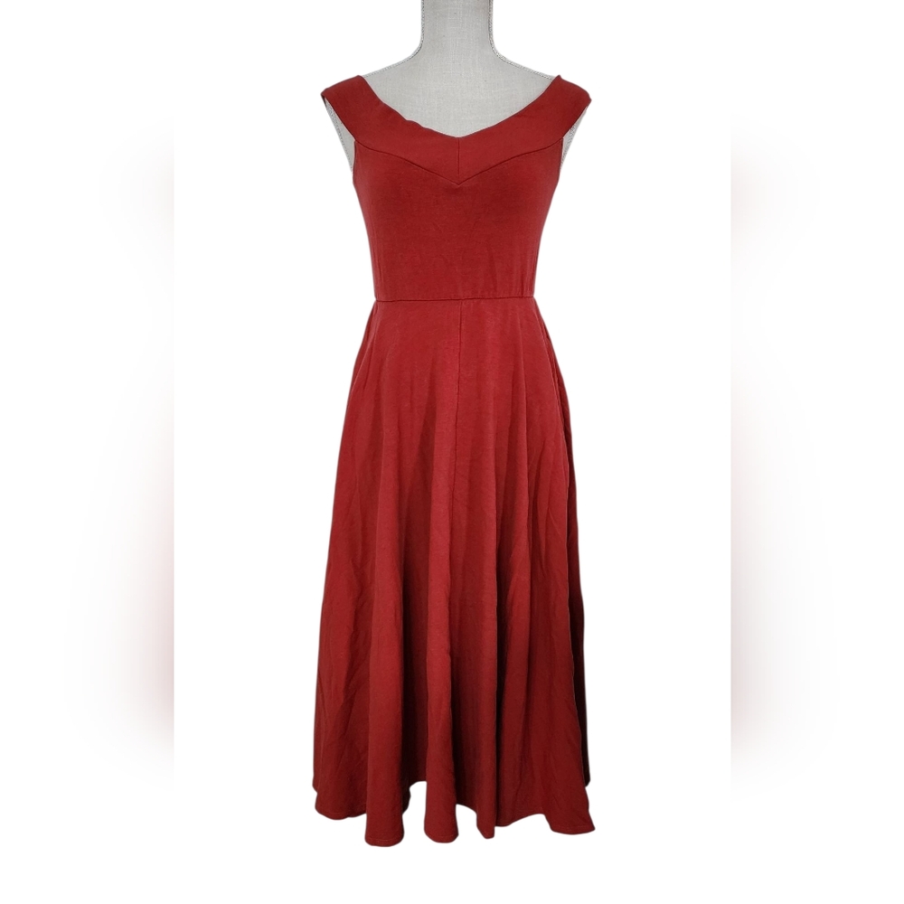 Reformation Rust Red Orange Gown Medium Pockets Off Shoulder